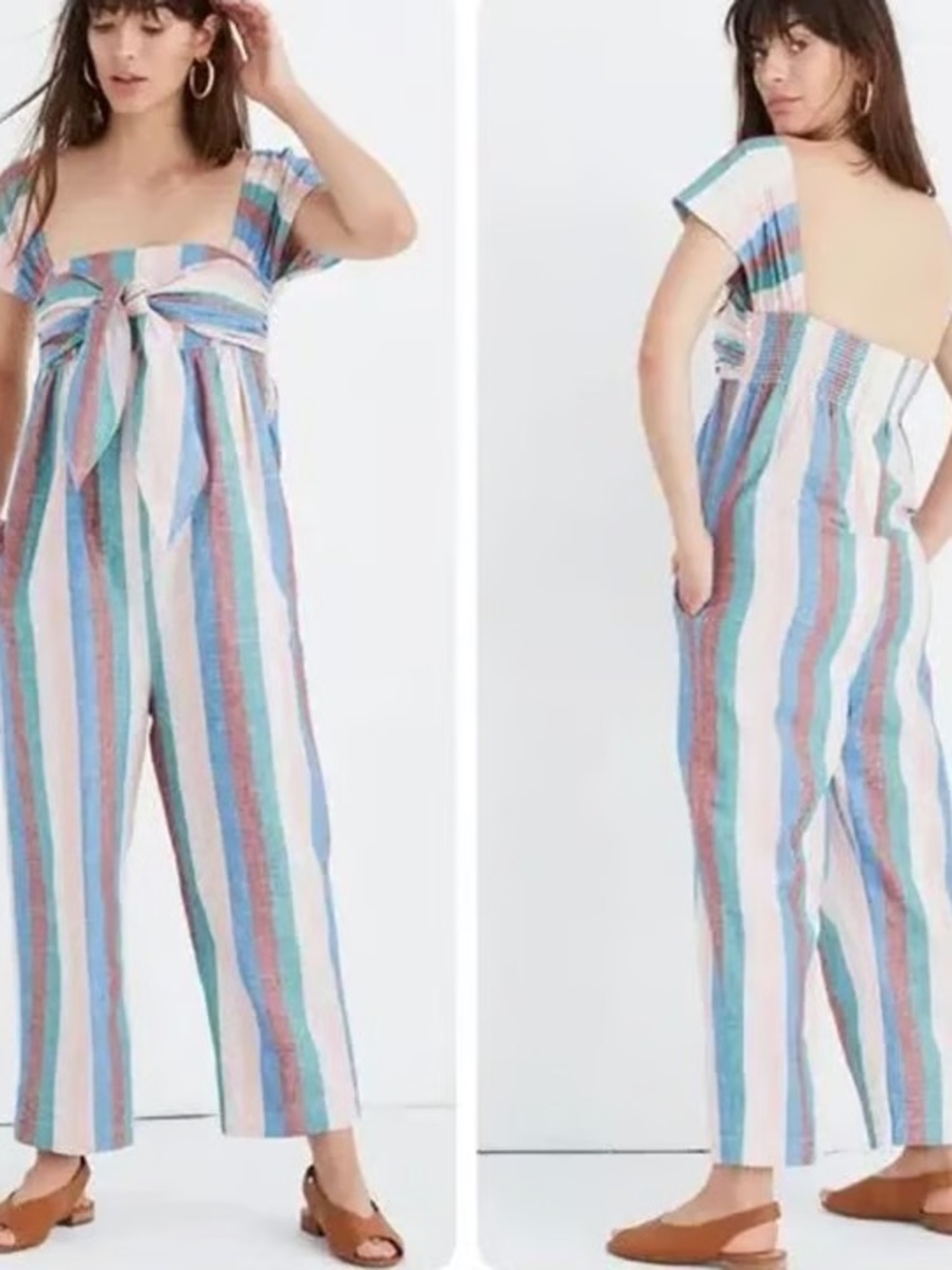 Madewell Multi-Striped Tie-Front Wide-Leg Jumpsuit